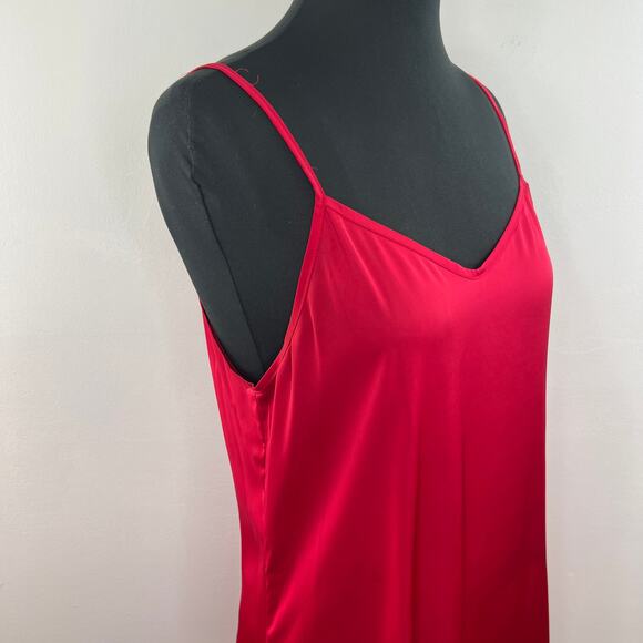 Femofit Red Satin V-Neck Slinky Sleeveless Mini Slip Sleep Dress Night Gown M - Picture 3 of 5